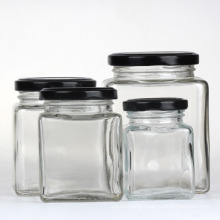 Food Packaging Glass Jars, Glass Honey Jars with Metal Lids, Square Glass Honey Jar